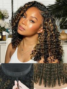 Perruque mi-longue 3-en-1 sans couture à densité de 200%, boucles birmanes à haute brillance ton 4/27, ligne de cheveux naturelle, sans colle ni adhésif, convient à un usage quotidien, cadeau de la Saint-Valentin, accessoire capillaire pour femmes pour les voyages et les vacances, livraison rapide - SP4/27 - Voir 9