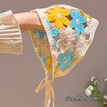 Cute Knitted Hollow Floral Triangle Scarf, Countryside Style Photo Prop & Travel Headscarf - Multicolor - View 8