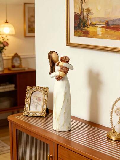 1pc Resin Sculpture Of Woman Hugging Dog, Ideal For Warm Home Decor In Bedroom Or Living Room, Thoughtful Gift For Dog Owners And Pet Lovers, Suitable For Housewarming, Birthday, Mother's Day And Other Occasions