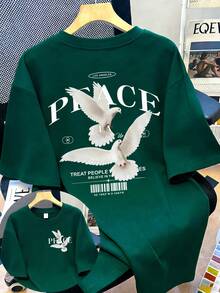 Women's Casual Loose Pigeon Print Short Sleeve T-Shirt Summer - Green - View 1