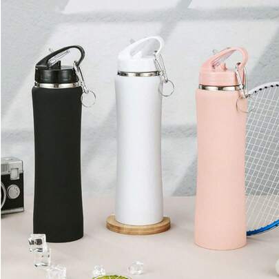 750ml (25oz)/600ml Portable 304 Stainless Steel Vacuum Insulated Water Bottle, With Carrying Strap, Elegant Curve, Twist-Open Straw Lid, Suitable For Hot & Cold Drinks, For Home, Outdoor, Fitness, Cycling And More
