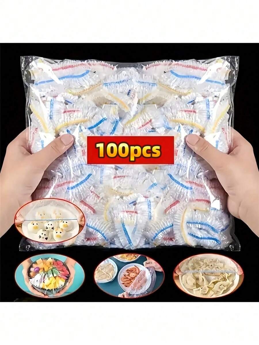 5/50/100/200/500片装一次性保鲜膜，用于食品保鲜。弹性设计，自动密封。适用于餐具保鲜、家居用途、食品容器保鲜、食品包装袋、厨房收纳袋、厨房用品等。适合作为母亲节礼物（颜色随机）。