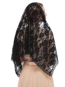 1pc Women's Vintage Rose Lace Hollow Out Shawl, Versatile Fashion Semi-Circle Lace Edge Shawl, Women's Single Party Church Bridal Veil Headpiece - Multicolor - View 4