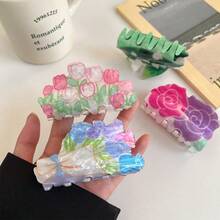 Kẹp tóc hình hoa tulip, hoa ly, hoa hồng bằng acrylic, kẹp tóc màu xanh bạc hà độc đáo, kẹp tóc hình lá bạch quả dễ thương, kẹp tóc hoạt hình cho tóc đuôi ngựa. - Nhiều màu - Xem 5