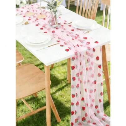 1pc Elegant Strawberry Table Runner, Strawberry Theme Tablecloth, Birthday Party Tablecloth, Wedding Decor, Wedding Tablecloth, Strawberry Decor, Kitchen Decor, Kitchen Table Runner, Room Decor, Home Decor, Summer Decor, Birthday Gift, Birthday Party Supplies, Birthday Decor, Party Favor, Baby Shower Decor