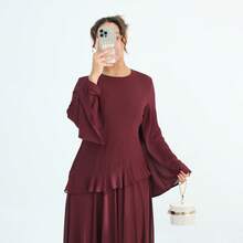 1Pcs Women's New Pure And Alluring High-End Round Neck Slim Fit Long Sleeve Dress - Màu Đỏ Sâu - Xem 4