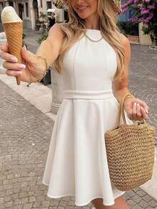 女士露背吊带短裙 - 白色 - 查看 4