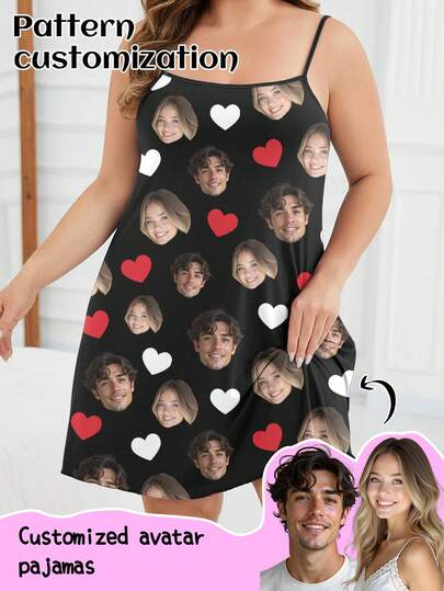 Vestito da notte personalizzato per donna taglie forti, possibilità di stampa di qualsiasi motivo, camicia da notte personalizzata con foto, abbigliamento da notte comodo e divertente con immagine personalizzata. Adatto per San Valentino, compleanni, regali, personalizzato, colorato, carino, spiritoso, unico, esclusivo, regalo ideale per la fidanzata, adatto per fidanzata, famiglia, amici, anziani, alla moda per l'autunno, occasioni di festa