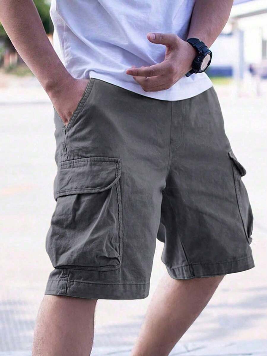 1 件男童及青少年休闲夏季运动户外工装短裤，带口袋 - 灰色 - 查看 1