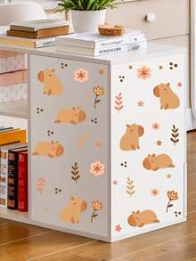 1pc Capybara Animal Wall Sticker, Cartoon Capybara & Flower Wall Decal For Kids Bedroom, Nursery Room Background Wall Decoration, Suitable For Living Room, Bedroom, Cabinet - Multicolor - View 6