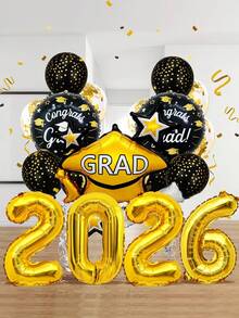 17 piezas Conjunto de globos de graduación 2026, incluye globos de látex con lunares negros, globos de gorra de graduación amarilla, globos de números 2026 de 16 pulgadas, adecuado para decoración de fiesta de ceremonia de graduación, decoración de ambiente del aula, fiesta de graduación 2026, graduación de primaria, secundaria y universidad, suministros para fiestas de graduación, fiestas de cumpleaños, eventos escolares y decoración del campus - Multicolor - Ver 3