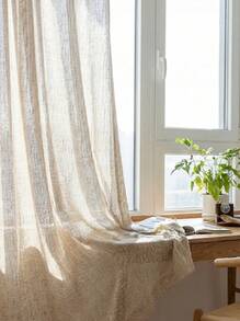 1 Peça Cortina de Gaze de Linho Moderno - Estilo de Linho Japonês, Design de Bolso para Haste, Adequado para Sala de Estar e Quarto - Cortina Transparente e Filtro de Luz, Cortina de Sala de Estar, Cortina de Quarto (Peso do Tecido 180g) - Bege - Visão 2