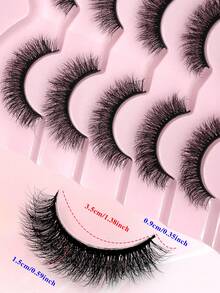 ENCHUW 5对假睫毛 柔软浓密假睫毛 自然猫眼假睫毛 纤细蓬松假睫毛 自然美睫 - 黑色 - 查看 2