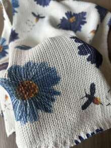 Minimalist Fashionable Women Floral Print Sleeveless Knit Sweater, Spring/Summer - Blue - View 4