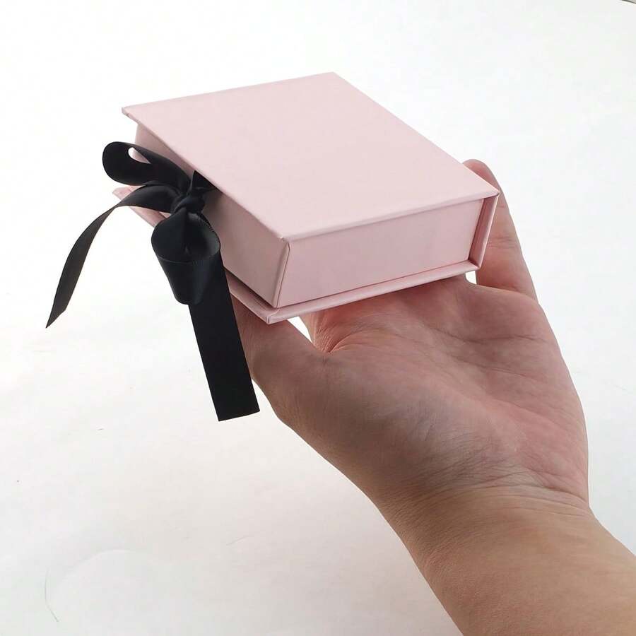 1 Stück Schmuckgeschenkbox mit Schleifendeckel, geeignet für Ohrringe, Ringe, Halsketten, Armbänder, Anhänger - Pink - Übersicht 1