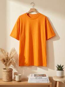 Women's Loose Long Solid Color Round Neck Short Sleeve T-Shirt, Minimalist, Suitable For Spring/Summer Everyday Wear Casual - Orange - View 8
