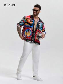 男士衬衫一件，黑红花卉印花，翻领，长袖，单排扣，休闲大码衬衫，优雅成功的男士外套 - 透气舒适，适合海滩、度假、工作、日常穿着、派对、宴会、婚礼等各种场合，是送给男友、丈夫、父亲、父亲节及其他节日的理想礼物。 - 紅色 - 查看 8