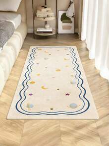 1pc New Wave Pattern Printed Decorative Carpet, Fresh Style Rectangular Area Rug - Soft, Comfortable, Faux Wool Bedroom Mat, Easy To Clean Decorative Floor Mat, Suitable For Living Room, Bedroom, Sofa, Study, Home Decor, Living Room Carpet, Holiday Decoration - Multicolor - View 4