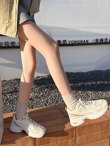 1双女士厚底运动鞋，轻便运动鞋，黑白撞色，透气网面，低帮，尺码36-42，街头风步行鞋 - 杏色 - 查看 8