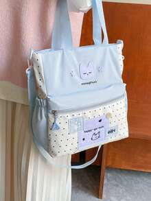 Minimalist Polka Dot Single Shoulder Bag, Fashionable Casual Messenger Bag, Large Capacity, School/College Style - Baby Blue - View 5