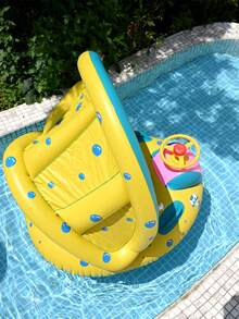 1PC Inflatable Swimming Ring With Adjustable Sun Shade Pool Float, Inflatable Swimming Floats Safety Seat - Yellow - View 7