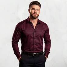 Men's Satin Shirt Premium Fabric Simple Regular Fit Button - Burgundy - View 8