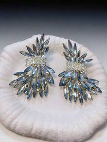 1 Pair Crystal Leaf Exaggerated Luxurious Wedding Earrings, Fashionable & Elegant Jewelry Gift For Women - Gray-blue - View 16