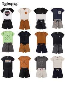 Kit 4 Peças Conjunto Menino Infantil Juveil Bebê Verão 2 Conjuntos Algodão Estiloso - 2 Shorts 2 Camisas Envio Sortido - Multicolorido - Visão 4
