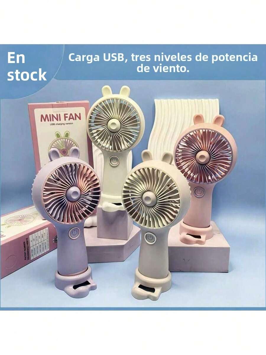 Ventilador de Mano de Conejo Lindo de Verano, Mini Ventilador USB Recargable de Dibujos Animados, Portátil de Escritorio, Silencioso y Potente para Estudiantes - Morado - Ver 1