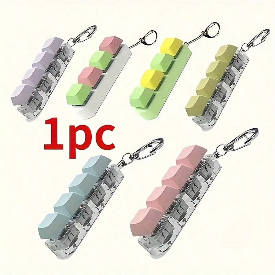 1个减压钥匙扣，键盘按键设计，成人指尖玩具，按压式钥匙圈，舒缓压力，集中注意力，放松身心 - 彩色 - 查看 1