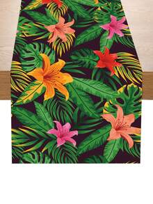 1 buc. Față de masă în stil hawaian, față de masă din poliester cu model floral și frunze de palmier, decor de masă pentru petreceri cu tematică hawaiană, decorațiuni pentru petreceri de nuntă, aniversare, decor de masă pentru plajă de vară, accesorii pentru petreceri hawaiene Luau, față de masă pentru petreceri de interior și exterior, decor pentru sufragerie în bucătărie, decorațiuni de primăvară-vară - Frunze și flori hawaiane verzi - Vizualizare 4