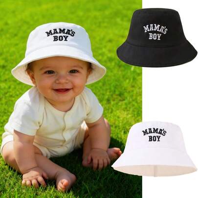 MAMA's BOY Embroidered Baby Hot Summer Fashion Bucket Hat Toddler Sun Hat For Beach Golf Fishing Fun Outdoor Vacation For Boys 3M-3Y