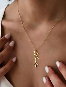 Customized Stainless Steel Name Necklace, Gold Box Chain Personalized Font Jewelry Gift For Girlfriend, Family - Gold - Style 11 - View 6