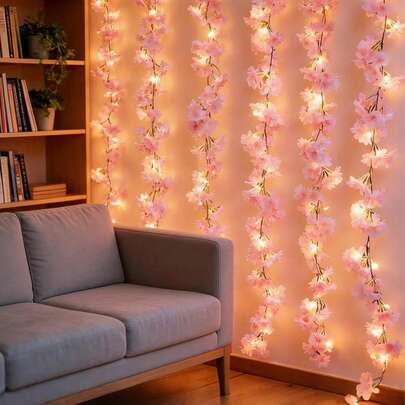 1 dây đèn LED hình hoa anh đào, ánh sáng trắng ấm và hồng - Trang trí dây leo treo trong nhà/ngoài trời, cành và lá hoa sống động như thật, đèn trang trí tiệc - Dễ dàng lắp đặt