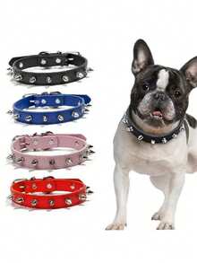 Leather Bullet Rivet Pet Collar Rivet Pet Collar Leather Anti-Bite Accessories - Black - View 3