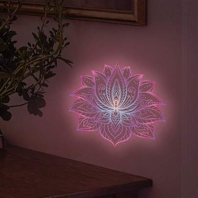 1PC Creative Pink Luminous Lotus Mandala Wall Sticker - Glow In The Dark Flower Art Decal - Aesthetic Night Glowing Switch Sticker For Bedroom & Living Room Home Decor