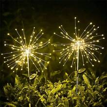 2 đèn cắm đất năng lượng mặt trời hình pháo hoa với 8 chế độ chiếu sáng, đèn LED chống thấm nước hình hoa bồ công anh dùng trang trí sân vườn, lối đi. - Ống nhôm dùng để cắm pháo hoa xuống đất - Xem 15