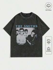 Oversized Black Vintage Band Tee | British Rock Band Photo Graphic With Retro Typography | Soft 100% Cotton Y2K Streetwear Top | Unisex Must-Have Music Essential, Retro Loose-Fit - 後退 - 查看 6