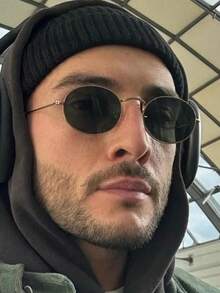 1 Pair Men's Gold Metal Frame Olive Green Lens Small Frame Fashionable Fashion Glasses, Suitable For Daily Wear - Gold - View 5