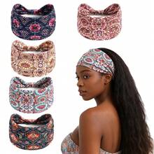 1pc Vintage Casual Women's Paisley Floral Wide Headband, Bohemian African Geometric Print Headwrap, Comfortable Relaxed Wear For Holiday, Beach, Music Festival Summer Hair Accessories Beach Hair Band Vacay Sweatband,Travel - Multicolor - View 1