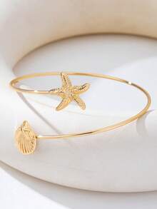 1件时尚精致简约海星臂环，清爽时尚的夏季臂环，适合女性日常佩戴、各种节日、母亲节礼物、社交活动、派对、海滩、度假等场合，亦可作为珠宝配饰。 - 金色 - 查看 2
