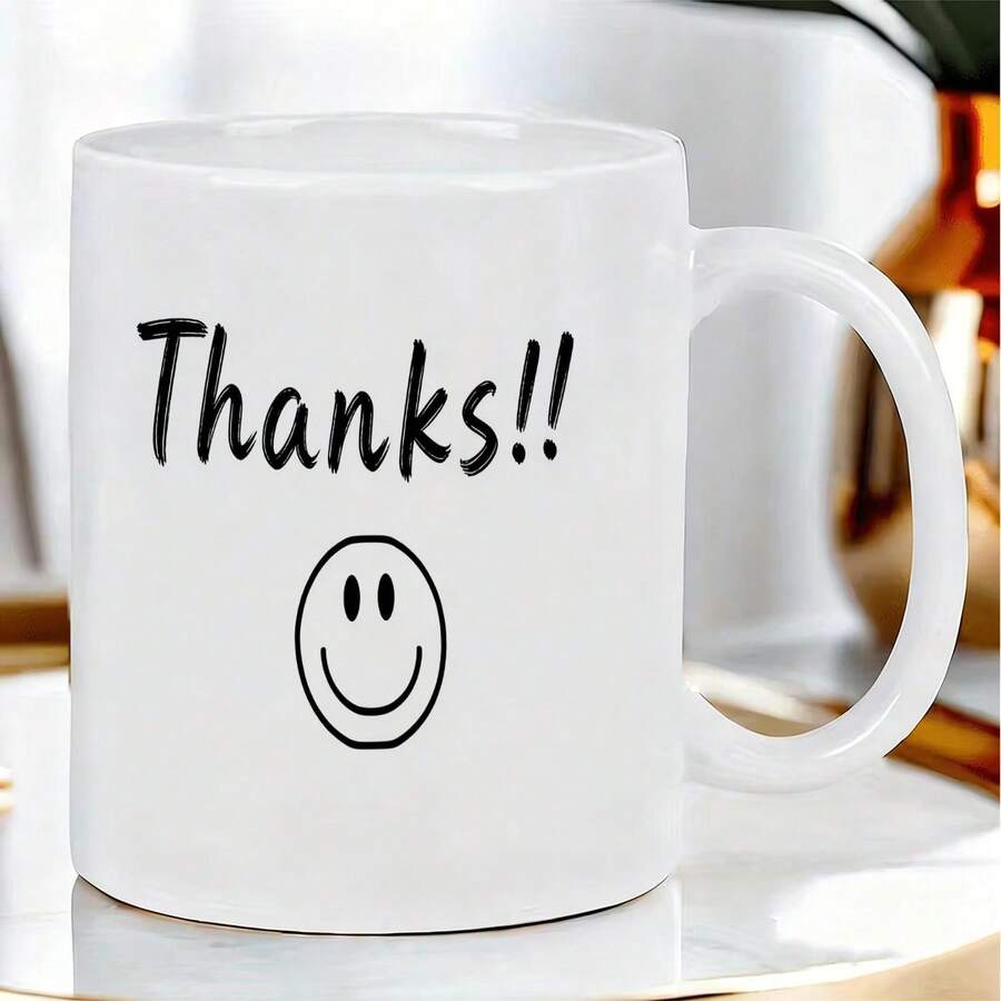 极简微笑感恩陶瓷马克杯，手写趣味文字，居家早餐杯，办公室咖啡杯 - 彩色 - 查看 1