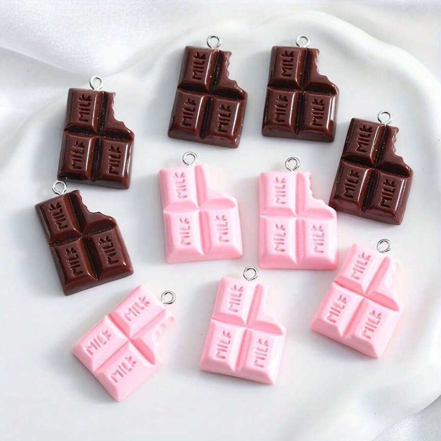 10PCS Simulated MILK Notched Chocolate Resin Jewelry Accessories, DIY Creative Necklace And Earring Accessories - Hồng/Trắng - Xem 1
