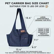 Bolso para perros pequeños y gatos - Correas acolchadas, fondo duro extraíble, bolsillos laterales, correa de , denim premium y forro de algodón suave, lavable a máquina - Azul - Ver 6