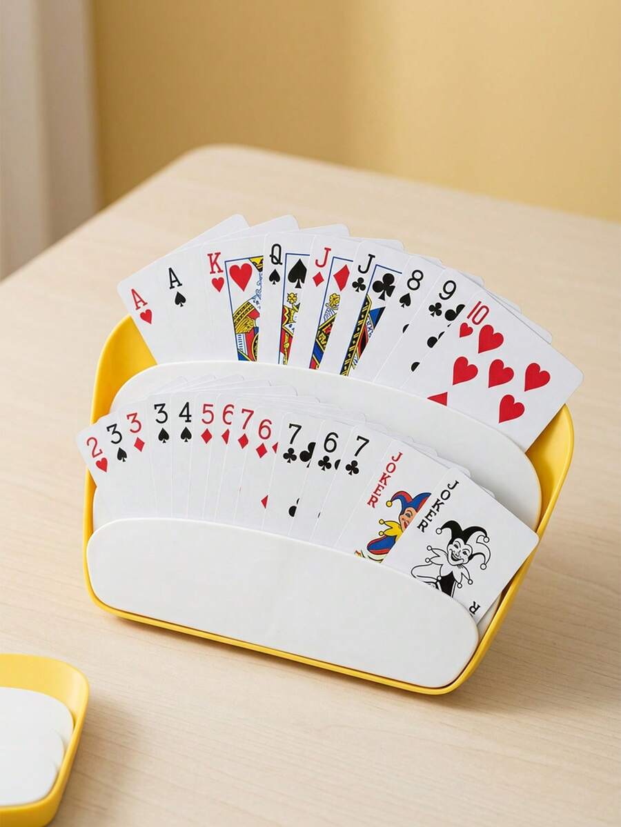 3-Tier Foldable Poker Card Holder, Non-Slip Durable Stand, One-Handed Operation, Holds Up To 40 Cards, Divider Design, Travel & Desktop Poker Card Rack, Party Entertainment - A - View 1