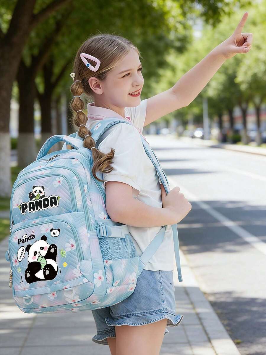 Panda Cute Backpack - Large Capacity Backpack With Adjustable Shoulder Straps, Lightweight Zipper, Printed With Stitch And Angel Patterns, Birthday Or Back To School Gift, Casual Backpack, Fun Design, Durable, Suitable For Teenagers,Large-Capacity Multi-Layer Pencil Case, Back To School Supplies School Essentials - Multicolor - View 1