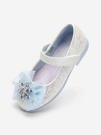 Balabala Nuevos zapatos planos de niña tipo Mary Jane con purpurina, estilo princesa, con adorno de lazo con brillantes de strass