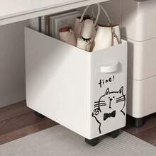 Rolling Storage Cart For Under-Desk - Multifunctional Storage Basket, Essential For Mobile Office Organization, With Cute Cat Print - Under-Desk Organizer With Wheels, Plastic Office Supply Basket For Home And Workspace, School Supplies, Back To School - A - 查看 9