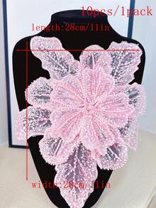 New 3D Multi-Layer Crystal Beaded Embroidered Floral Applique, Handmade Clothing Accessory Decor, Size: 29cm Length X 28cm Width - Baby Pink - View 28