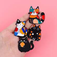 Bộ 3-4 chiếc ghim cài áo hình chó cưng hoạt hình dễ thương, hình động vật ngộ nghĩnh, mèo đen trong chậu, dùng để cài áo, phụ kiện quần áo, trang sức thời trang, quà tặng bạn bè. - màu đen - Xem 9